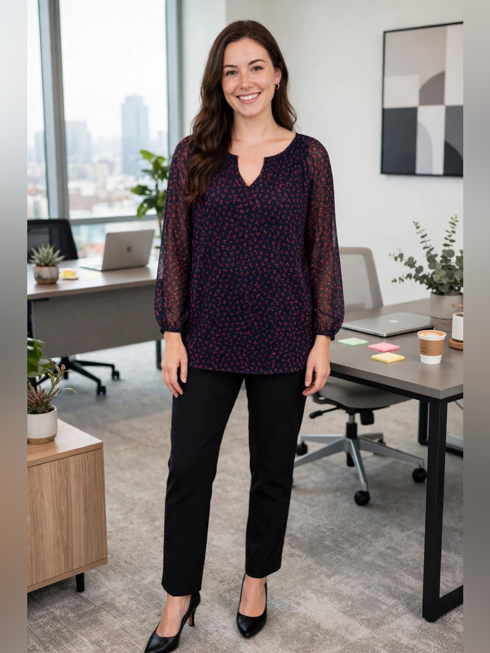 St. John's Bay Navy Tunic with Red Floral Print